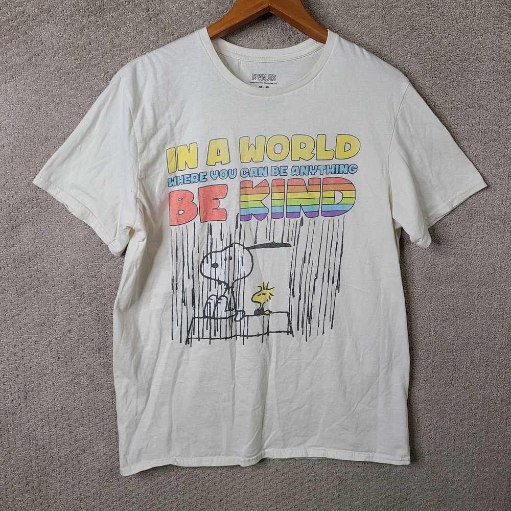 Peanuts Shirt Womens M White Graphic Snoopy Be Kind Cotton Short Sleeve Casual